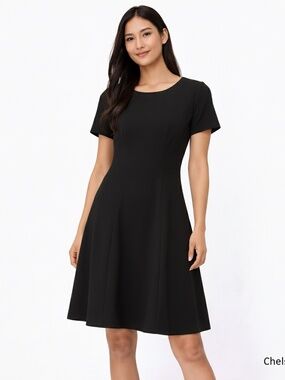 Chelsea Rose Black Short Sleeve A-line Dress NWT Size 8